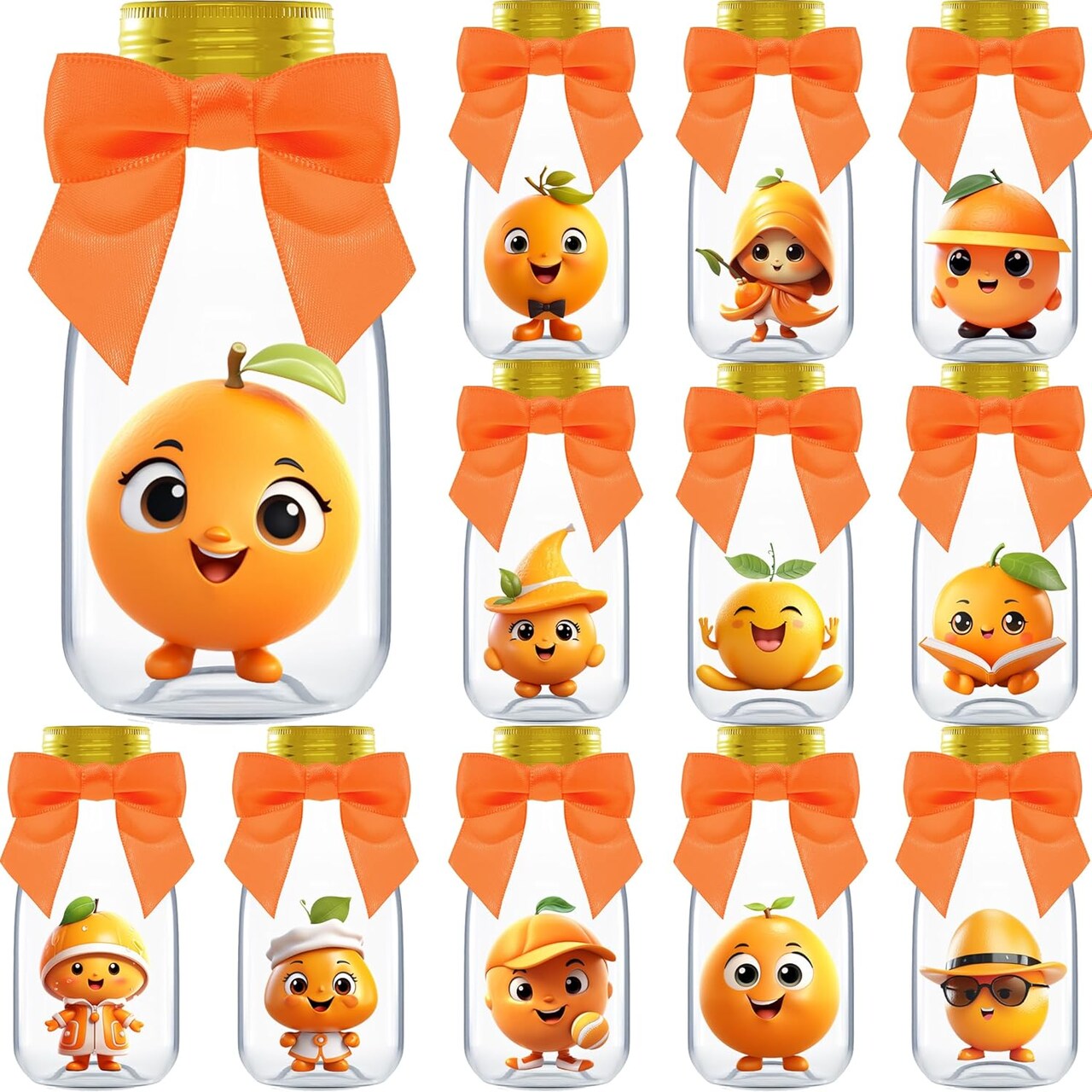 Small 12 Pack Little Cutie Baby Shower Party Favors - Candy Jars with Ribbons and Stickers - DIY Party Decoration(Orange)
